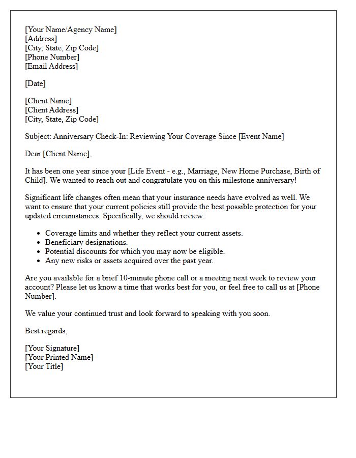 Life Event Anniversary Policy Check-In Letter