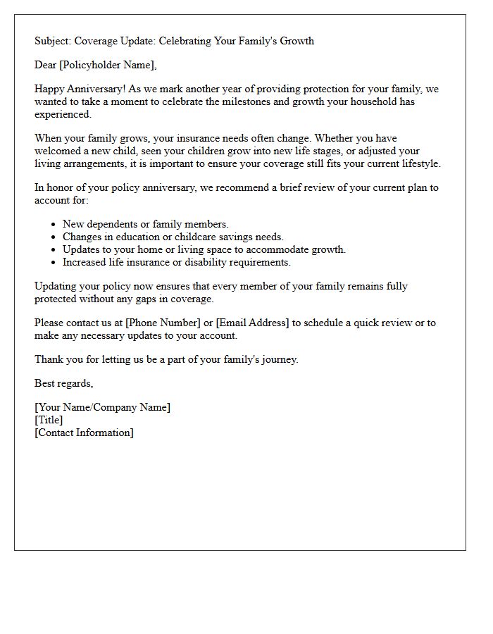 Family Growth Anniversary Coverage Update Letter