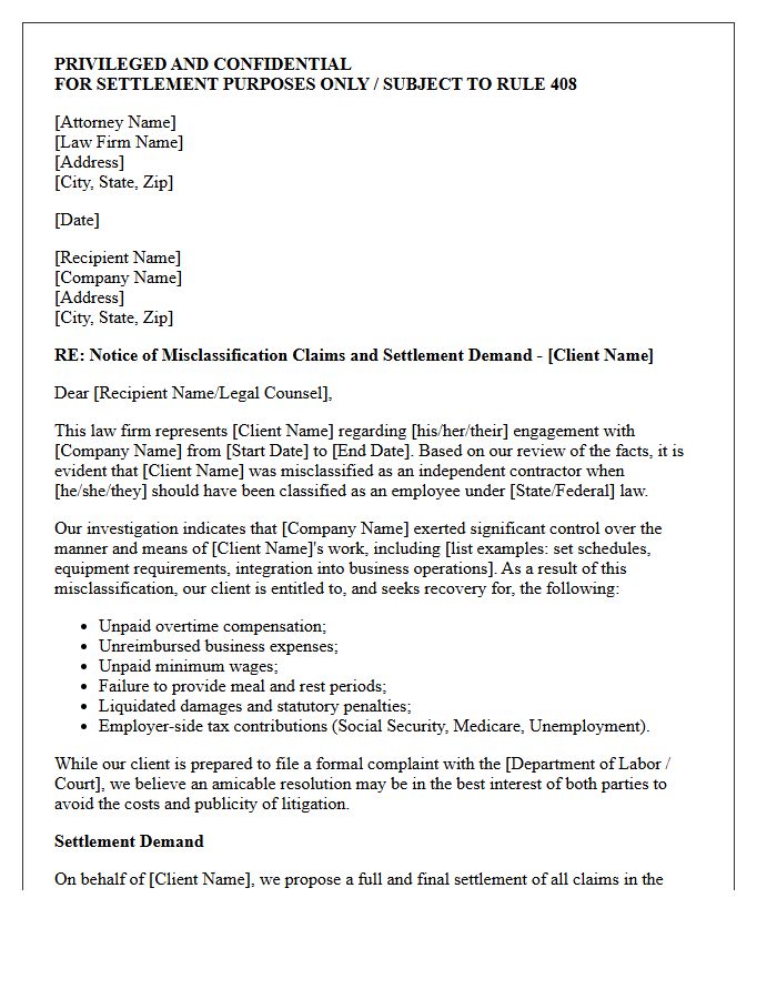 Attorney Drafted Contractor Misclassification Settlement Letter