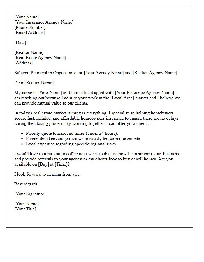 Local Insurance Agency and Realtor Collaboration Letter