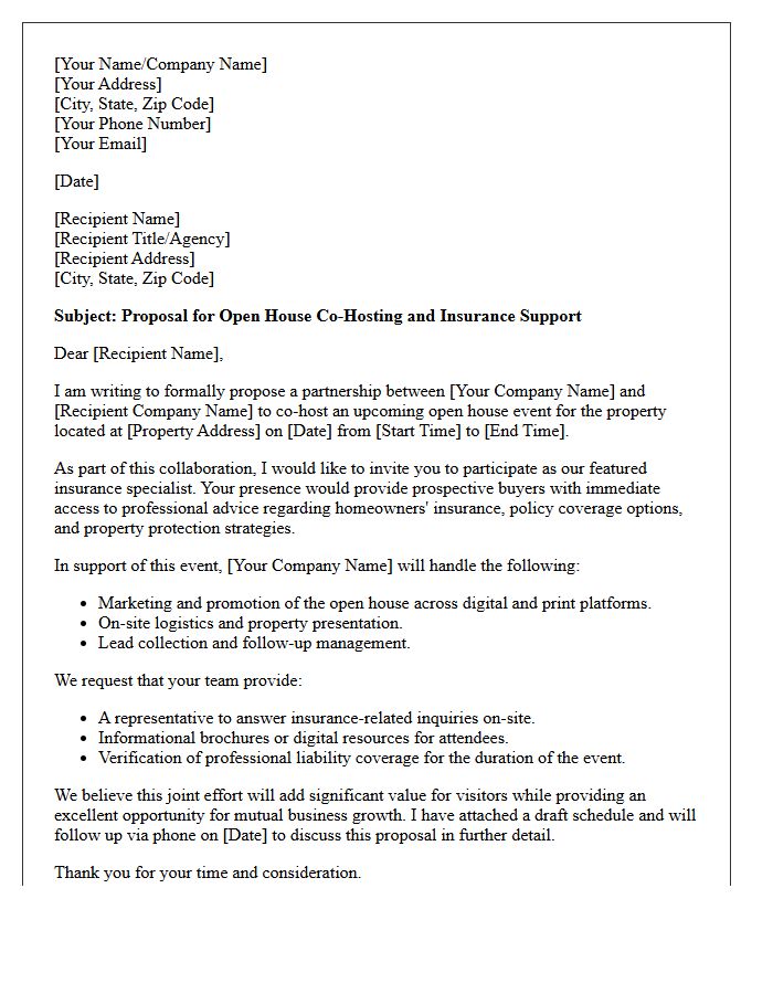 Open House Co-Hosting and Insurance Support Letter