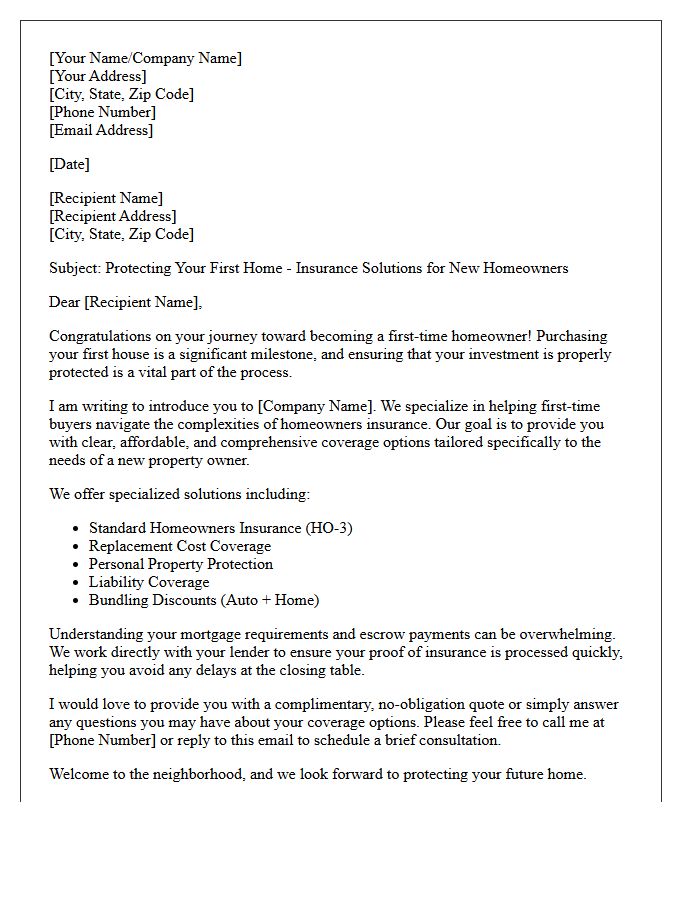 First-Time Homebuyer Insurance Solutions Introduction Letter