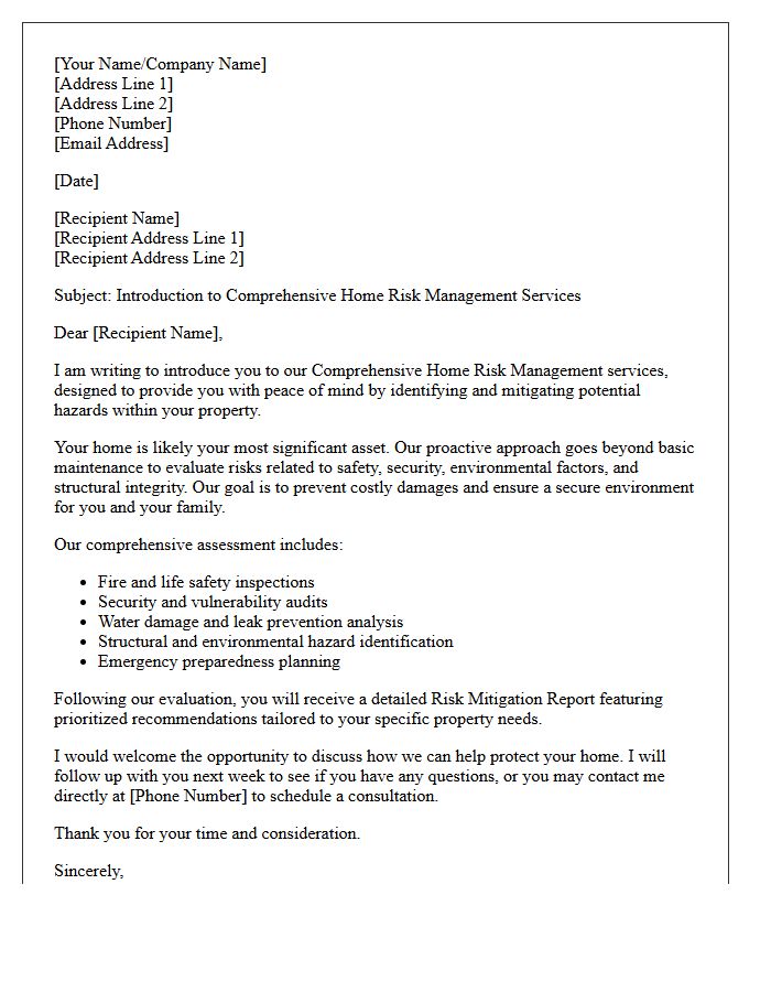 Comprehensive Home Risk Management Introduction Letter