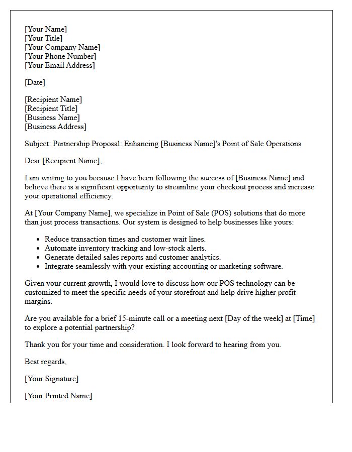 Initial Point of Sale Partnership Proposal Letter