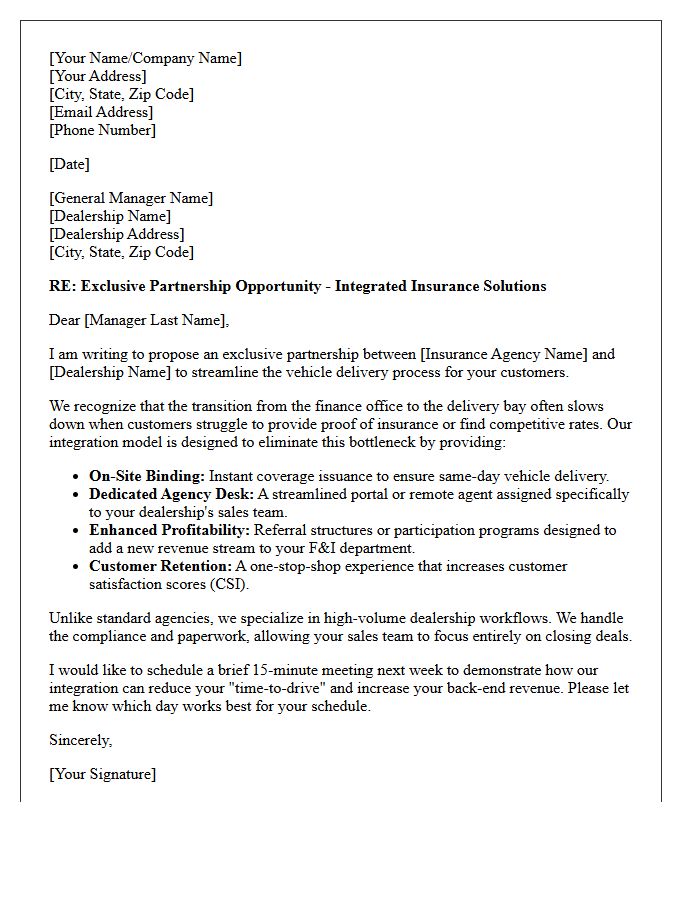 Exclusive Auto Dealership Insurance Integration Letter