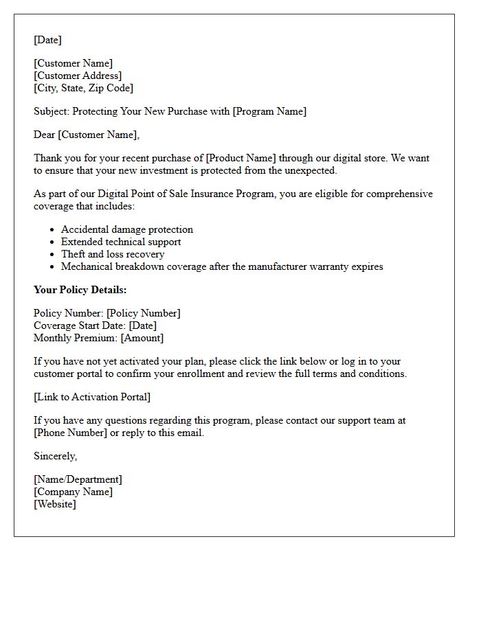 Digital Point of Sale Insurance Program Letter