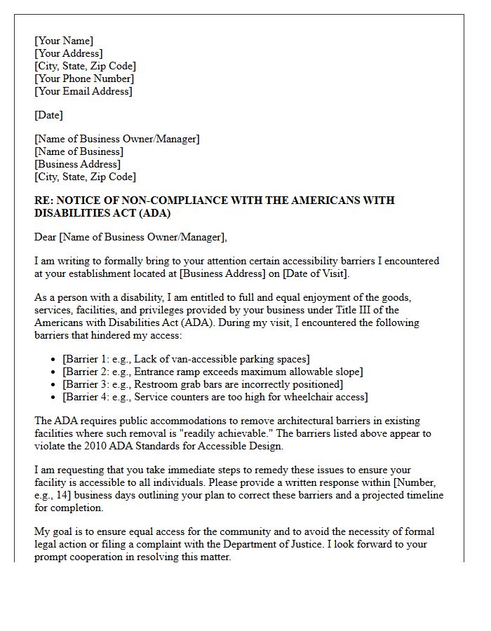 Americans With Disabilities Act Accessibility Initial Demand Letter