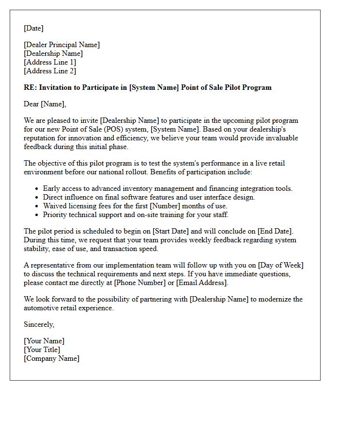 Auto Dealership Point of Sale Pilot Program Letter