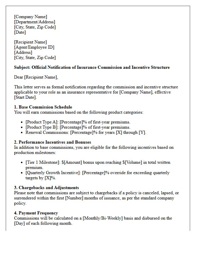 Insurance Commission and Incentive Structure Letter