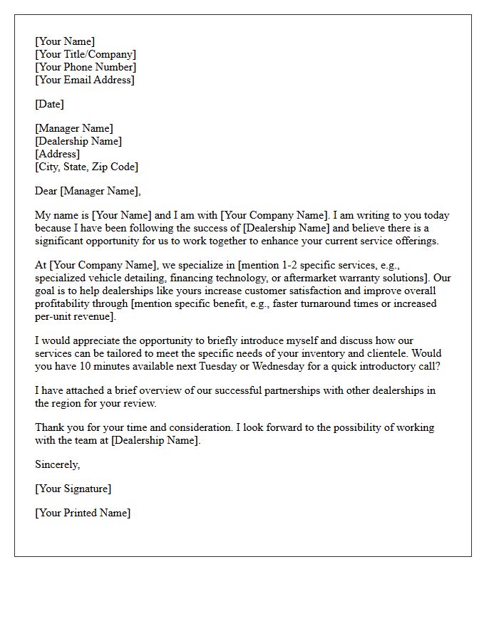 Partnership Introduction Letter to Dealership Management