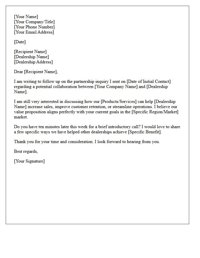Follow-Up Auto Dealership Partnership Inquiry Letter