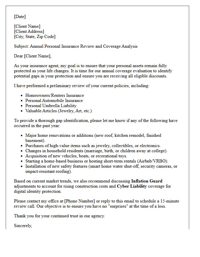 Personal Lines Annual Coverage Evaluation and Gap Identification Letter