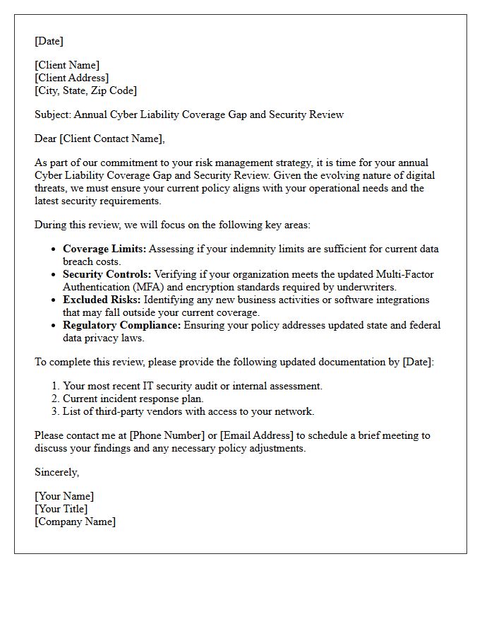 Cyber Liability Annual Coverage Gap and Security Review Letter