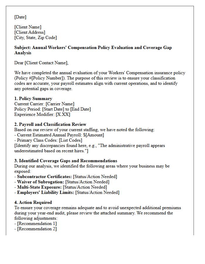 Workers Compensation Annual Policy Evaluation and Gap Letter