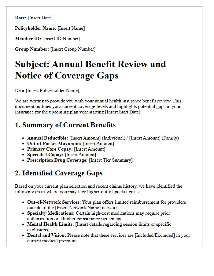 Health Insurance Annual Benefit Review and Coverage Gap Letter