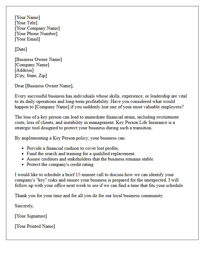 Key Person Life Insurance Prospecting Letter