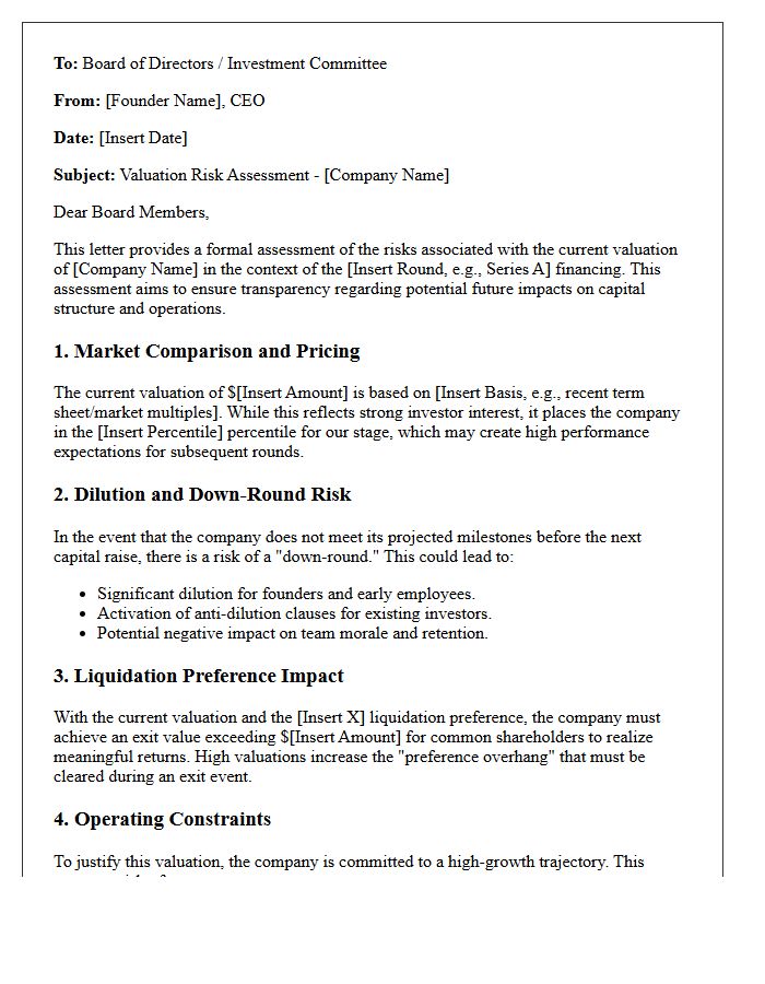Startup Founder Valuation Risk Assessment Letter