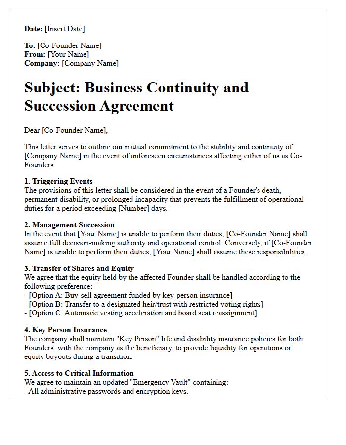 Co-Founder Business Continuity Protection Letter