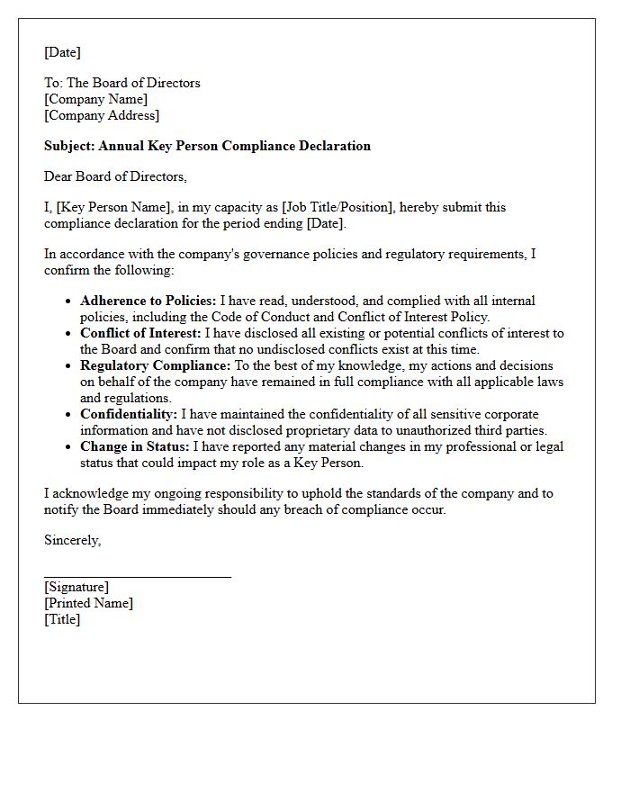 Board of Directors Key Person Compliance Letter