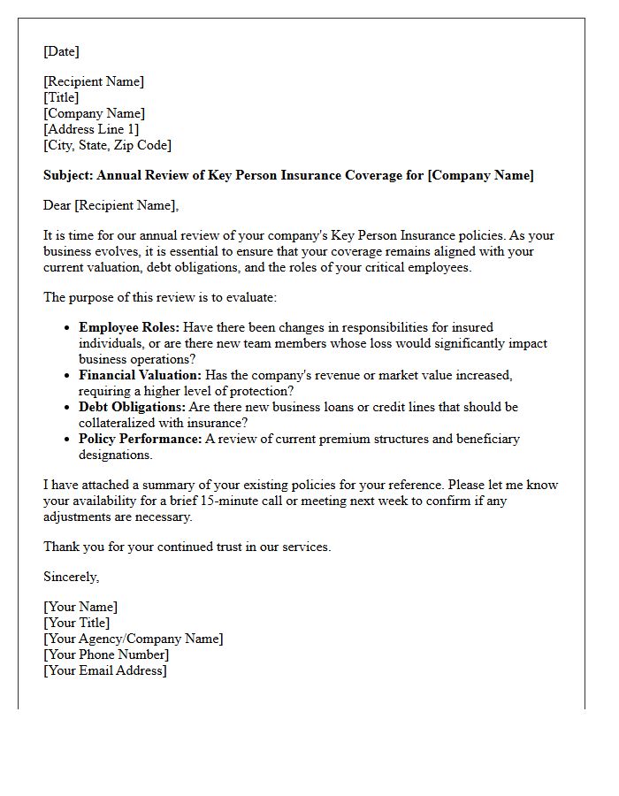 Key Person Insurance Annual Needs Review Letter
