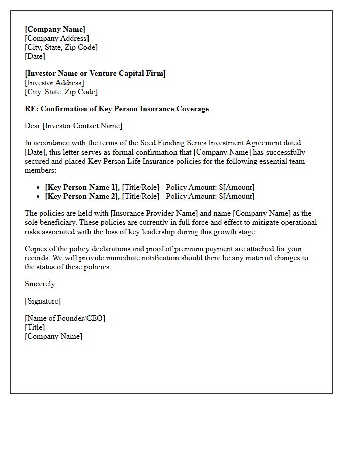 Seed Funding Stage Key Person Insurance Letter