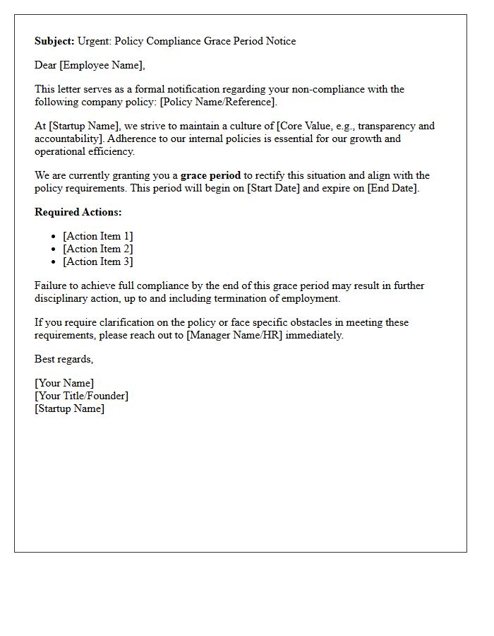 Startup Founder Policy Grace Period Warning Letter