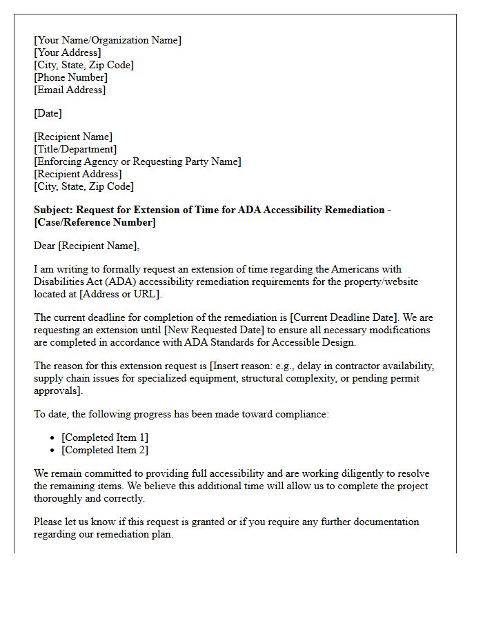 Americans With Disabilities Act Accessibility Remediation Extension Letter
