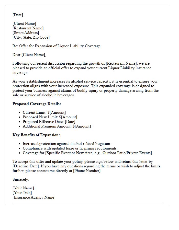 Initial Restaurant Liquor Liability Expansion Offer Letter