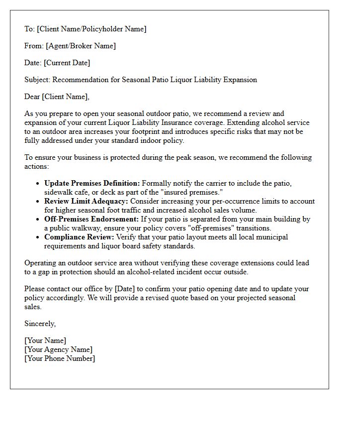 Seasonal Patio Liquor Liability Expansion Recommendation Letter