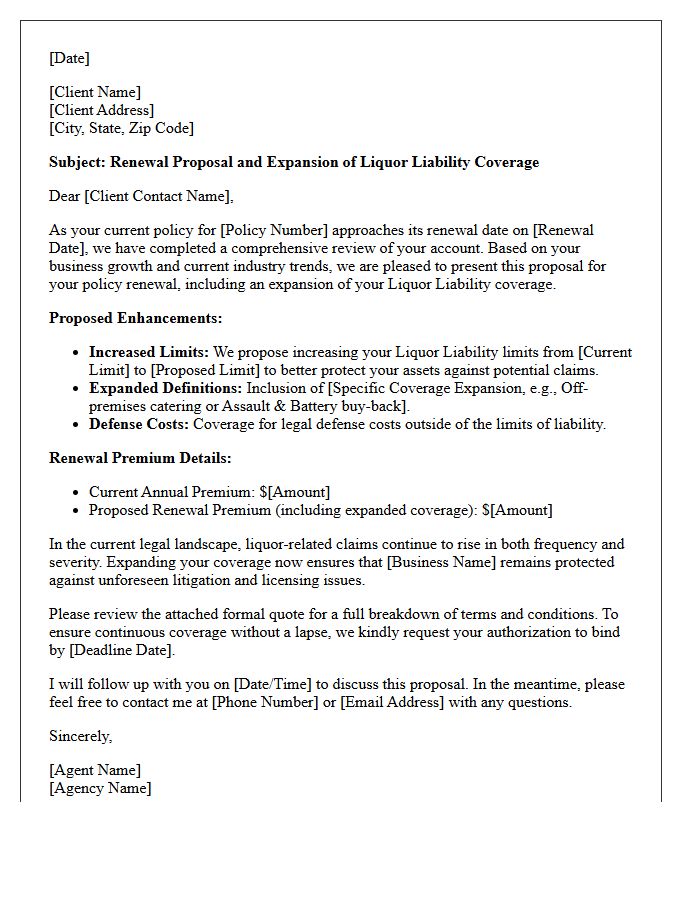 Policy Renewal Liquor Liability Expansion Proposal Letter