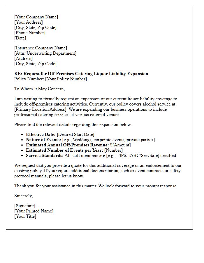 Off-Premises Catering Liquor Liability Expansion Letter