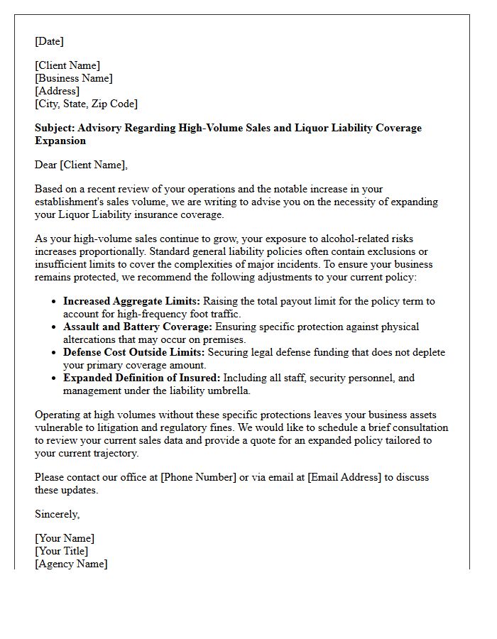 High-Volume Sales Liquor Liability Expansion Advisory Letter