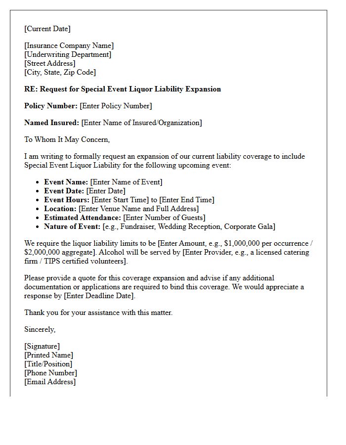 Special Event Liquor Liability Expansion Coverage Letter