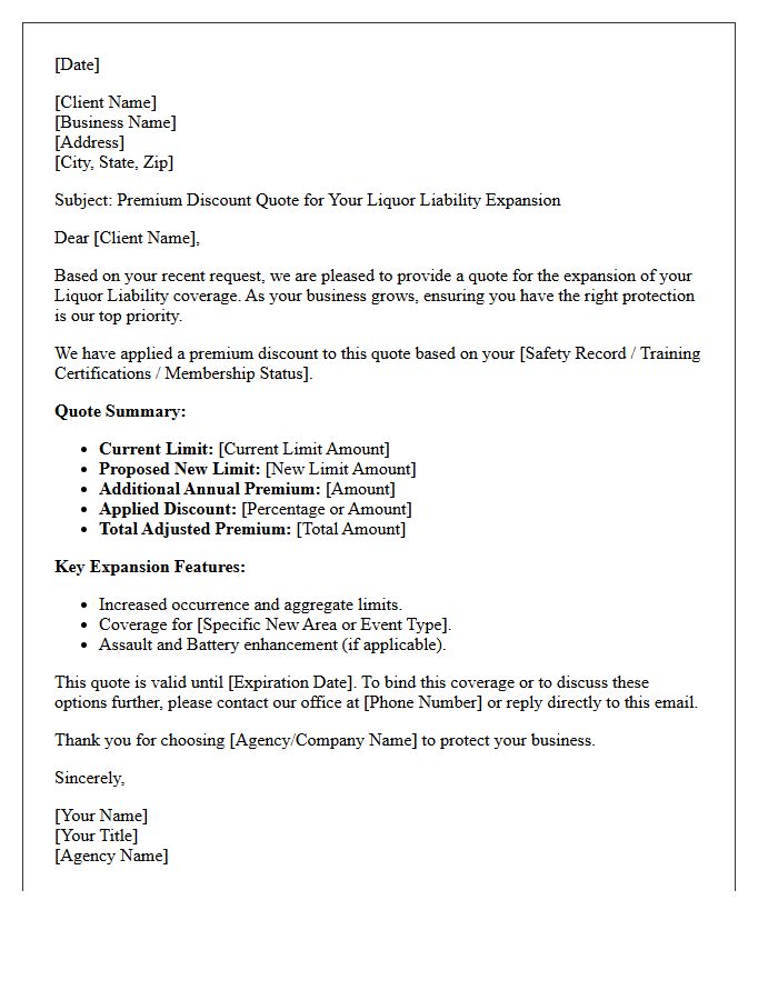 Premium Discount Liquor Liability Expansion Quote Letter