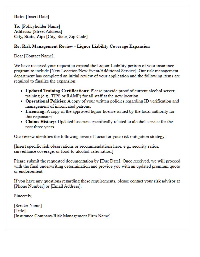 Risk Management Liquor Liability Expansion Review Letter