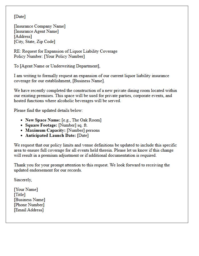 Private Dining Room Liquor Liability Expansion Letter