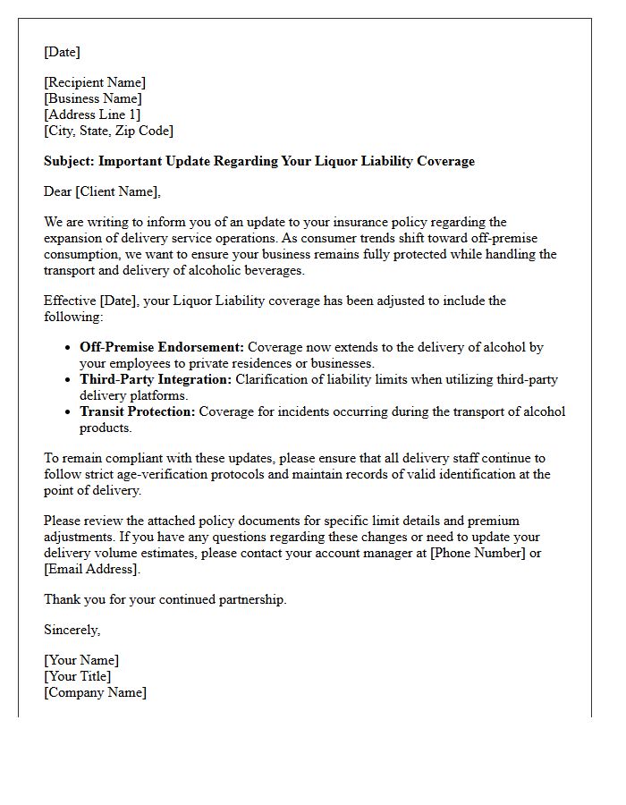 Delivery Service Liquor Liability Expansion Update Letter