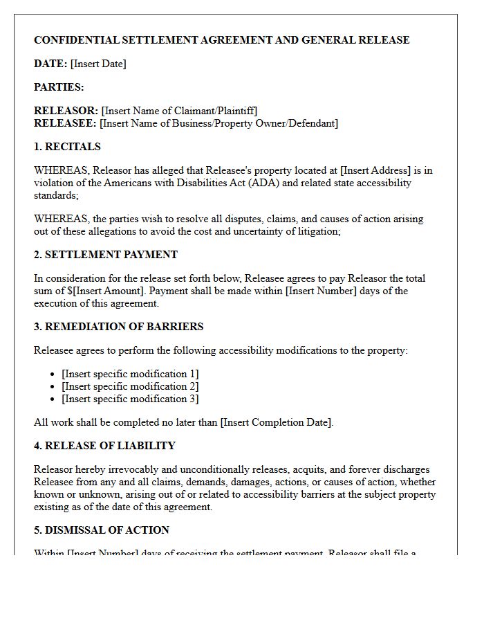 Americans With Disabilities Act Accessibility Settlement Release Letter