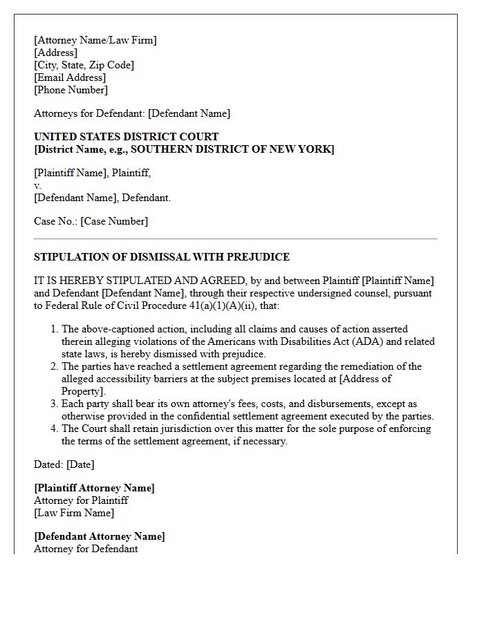 Americans With Disabilities Act Accessibility Dismissal Stipulation Letter