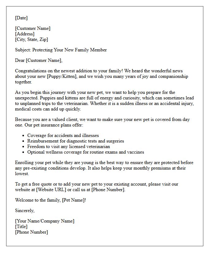 New Puppy Or Kitten Addition Pet Insurance Cross-Sell Letter