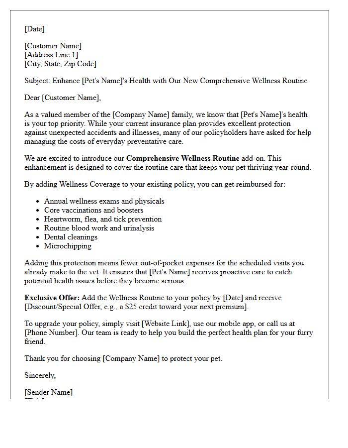 Comprehensive Wellness Routine Pet Insurance Cross-Sell Letter