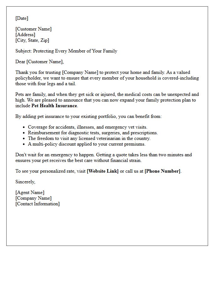 Family Protection Expansion Pet Insurance Cross-Sell Letter