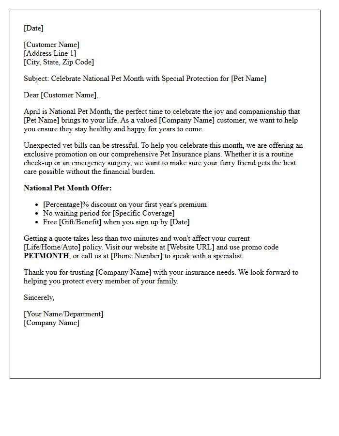 National Pet Month Promotional Pet Insurance Cross-Sell Letter