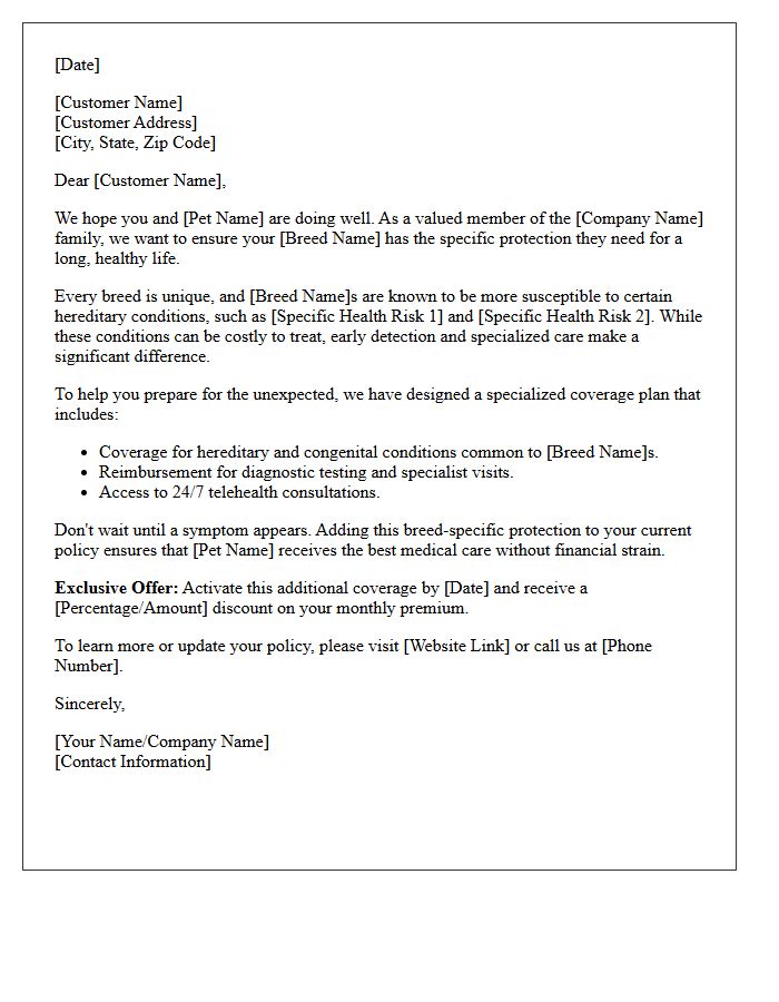 Breed-Specific Health Risk Pet Insurance Cross-Sell Letter