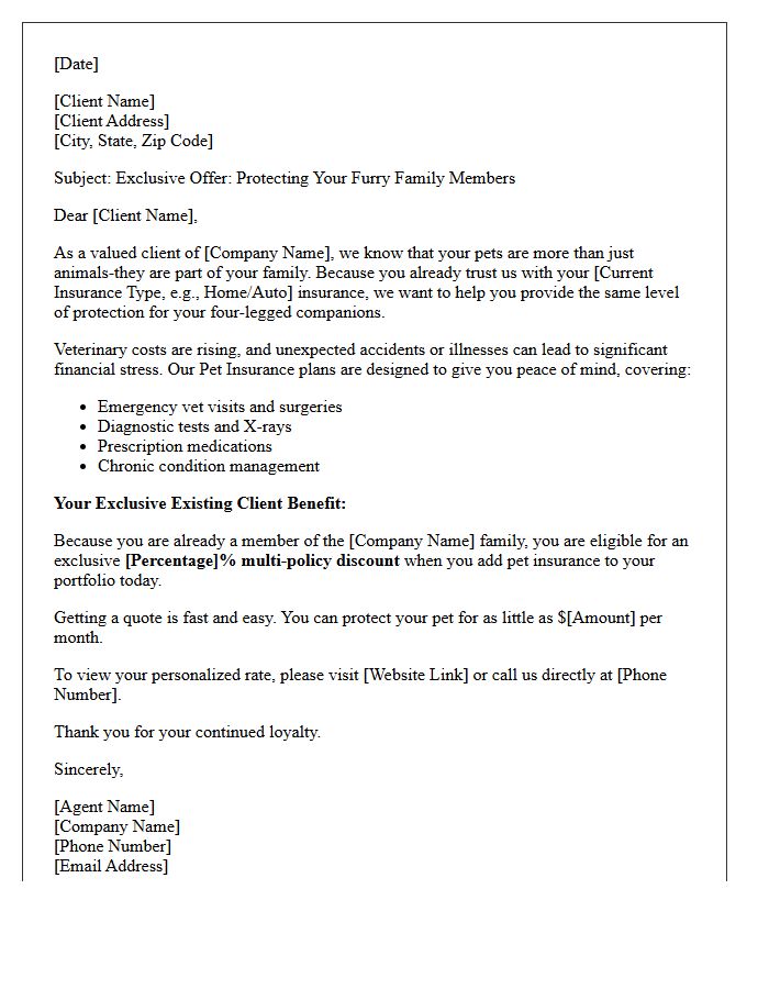 Exclusive Existing Client Offer Pet Insurance Cross-Sell Letter