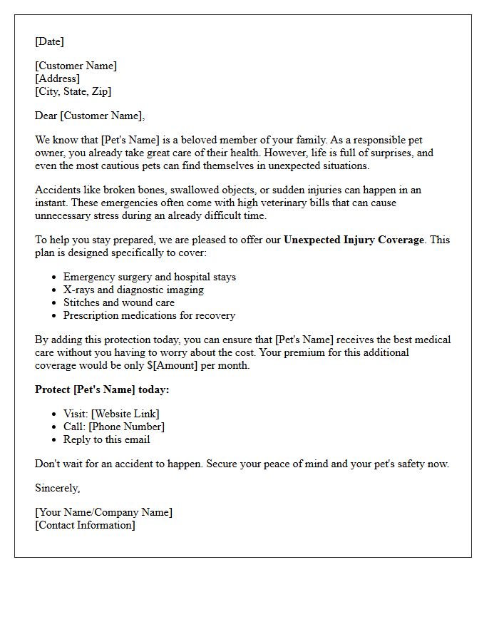 Unexpected Injury Coverage Pet Insurance Cross-Sell Letter