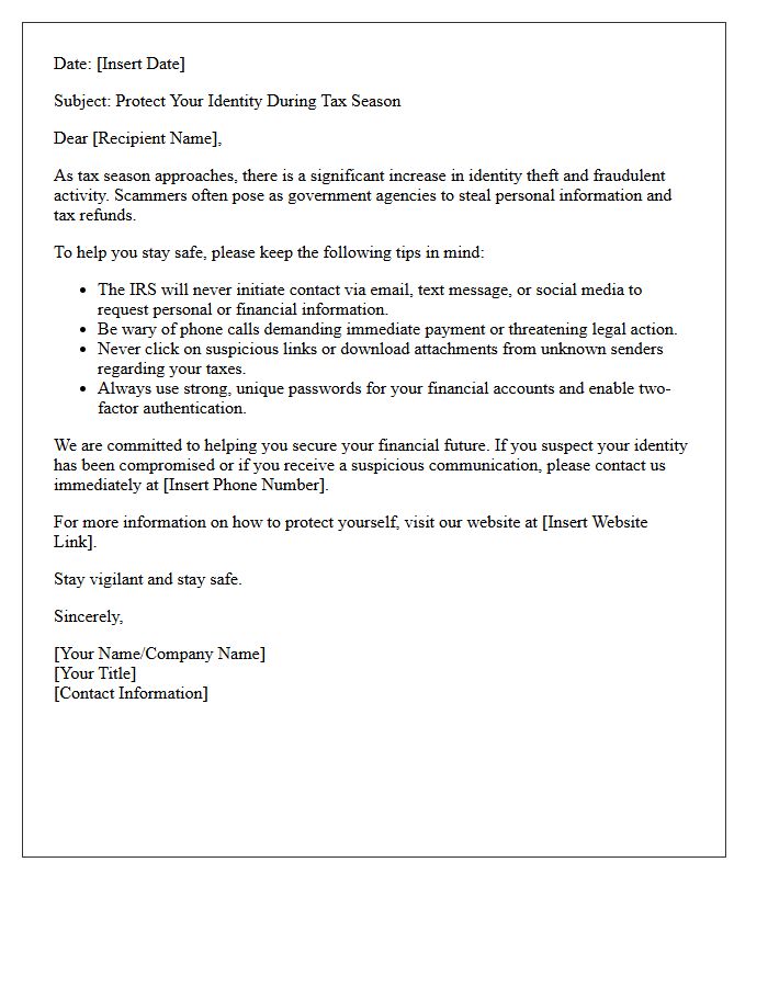 Tax Season Fraud Awareness Identity Theft Promotion Letter