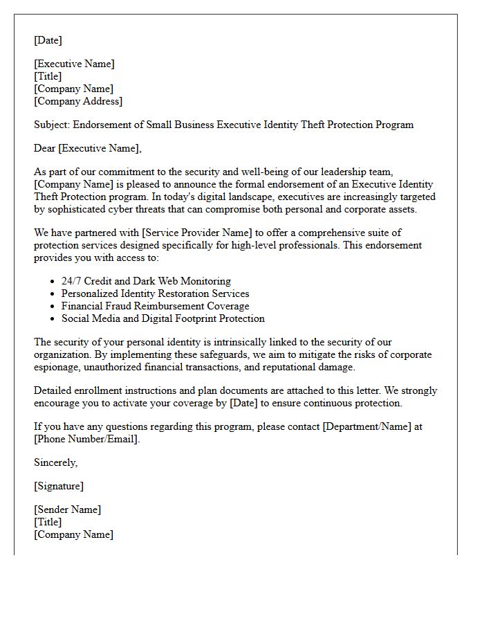 Small Business Executive Identity Theft Endorsement Letter