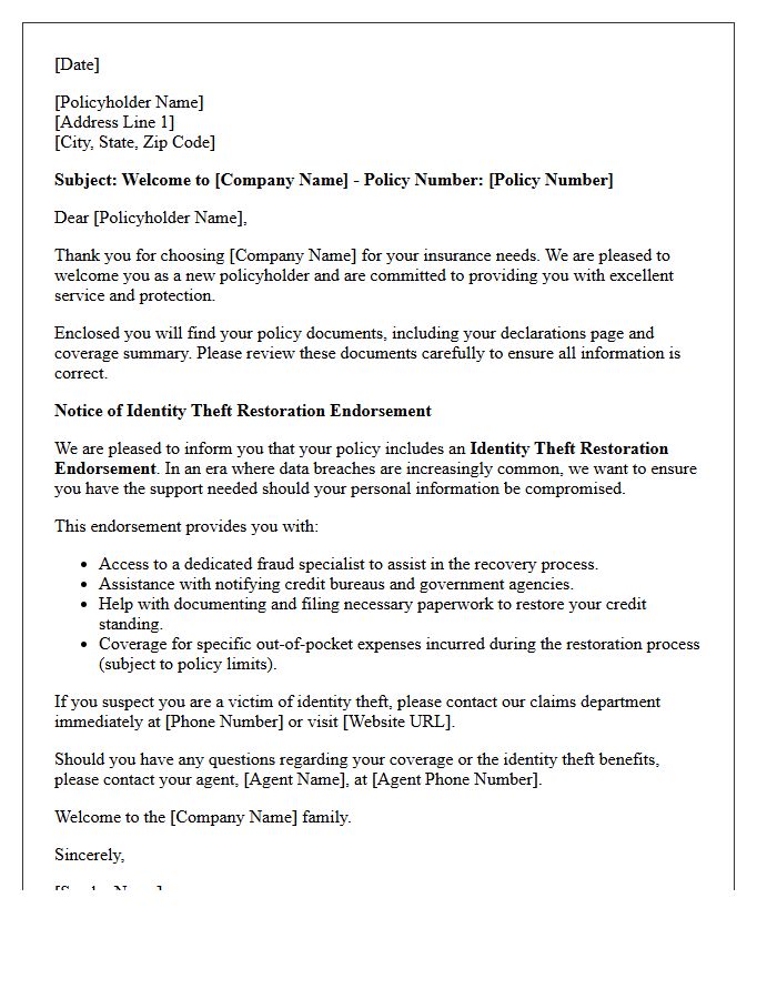 New Policyholder Welcome And Identity Theft Endorsement Letter