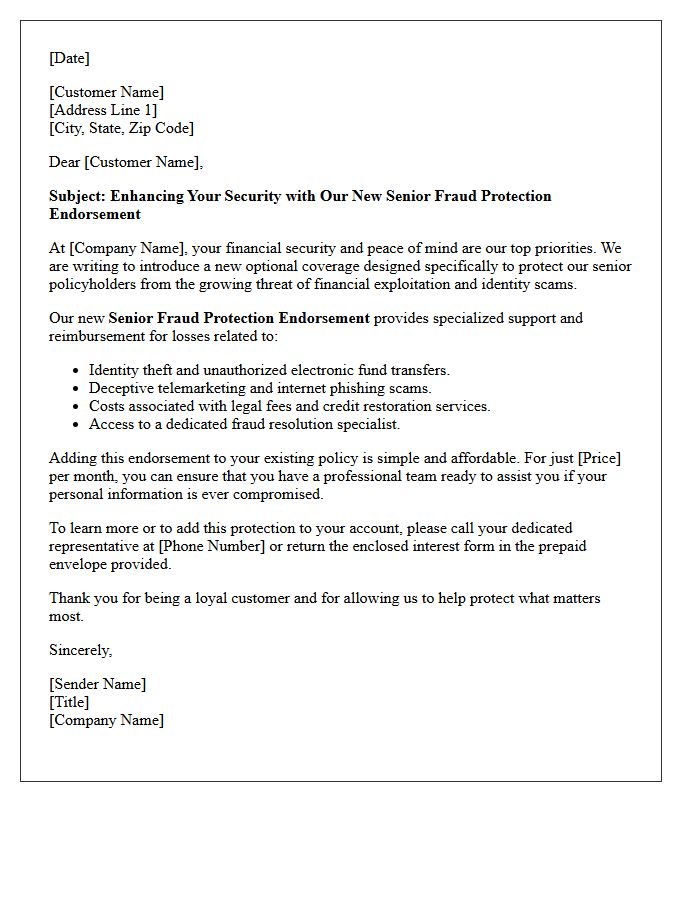 Senior Citizen Fraud Protection Endorsement Promotion Letter